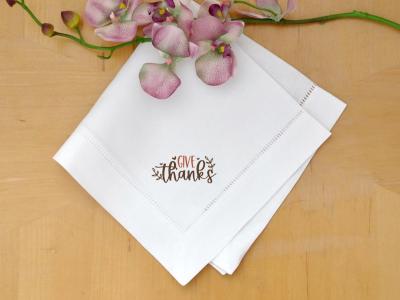 Set Of 4 Give Thanks Thanksgiving Linen Dinner Napkins