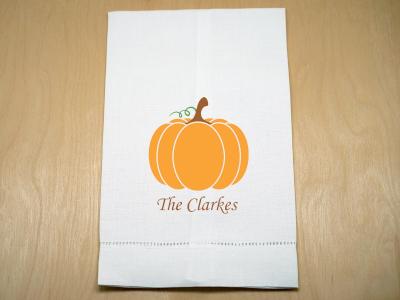 Custom Print Linen Hand Towel With Pumpkin And Family Name