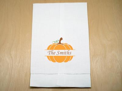 Custom Print Pumpkin Linen Hand Towel With Name