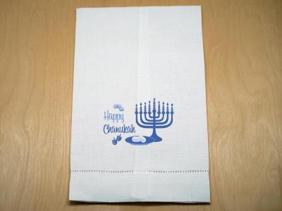 Happy Hanukkah Menorah Celebration Linen Hand Towel