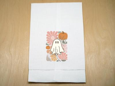 Retro Ghost & Pumpkin Design Printed Guest Hand Towel