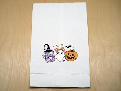 BOO Halloween Guest Hand Towel with Ghosts & Pumpkins