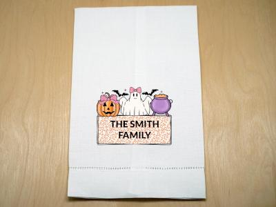 Personalized Family Halloween Linen Towel with Ghosts & Pumpkins