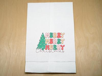 Merry Merry Merry Christmas Holiday Print Linen Towel