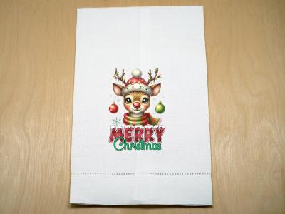 Merry Christmas Cute Reindeer Linen Towel