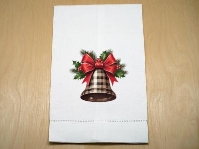 Christmas Bell with Plaid Bow Linen Guest Towel