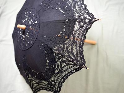 Black Victorian Inspired Battenburg Lace Parasol