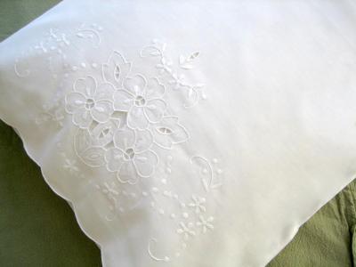 Pair of Linen Pillowcases with Cutwork of Petunias