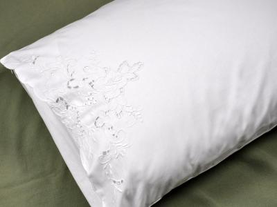 Pair of Linen Pillowcases with Rose Cutwork