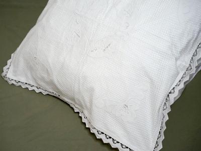 White Waffle Weave Sham with Embroidered Butterfly & Lace