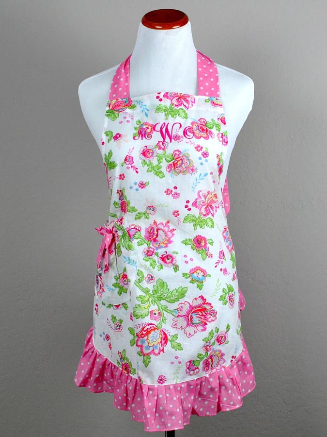 Vintage Inspired Pink Floral Full Length Hostess Apron