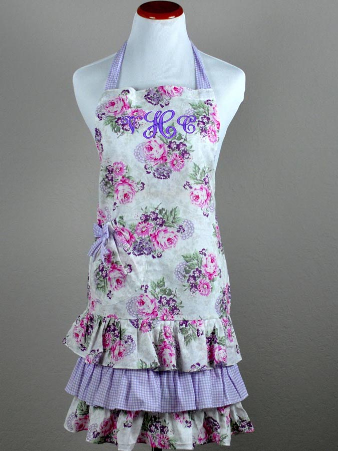 Vintage Inspired Purple Gingham And Pink Hostess Apron 