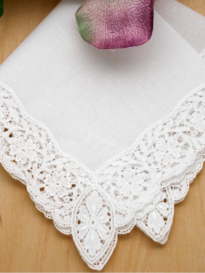 Daisy Vine German Guipure Lace Ladies Handkerchief