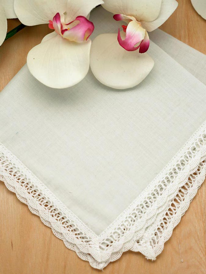 Set of 3 Ivory Scallop Ribbon Wedding Handkerchiefs