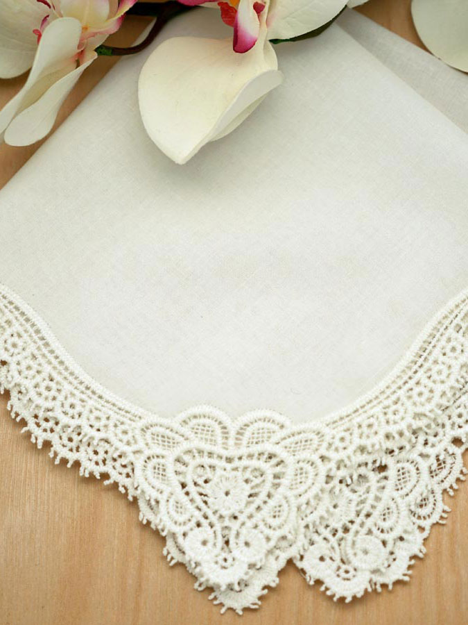 Set of 3 Ivory Claddagh Cluny Lace Wedding Handkerchiefs