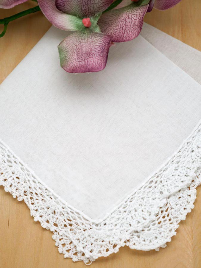 Set of 3 Scalloped Crochet Lace Wedding Handkerchiefs