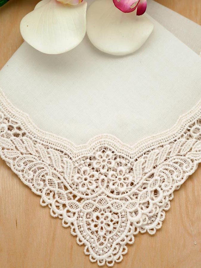 Ivory Floral German Plauen Lace Ladies Handkerchief