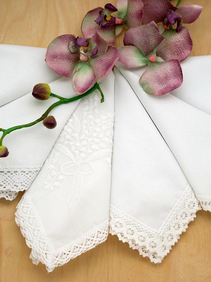 Bridal Set of 6 Different Wedding Handkerchiefs Set H