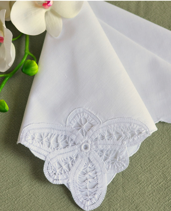 1 Dozen White Battenburg Lace Dinner Napkins