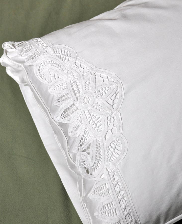 Pair Of White Cotton Battenburg Lace Pillowcases