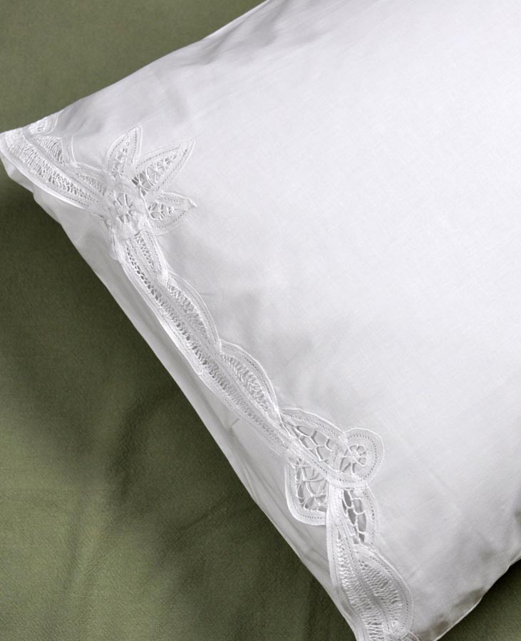 Pair of White Romantic Battenburg Lace Pillowcases