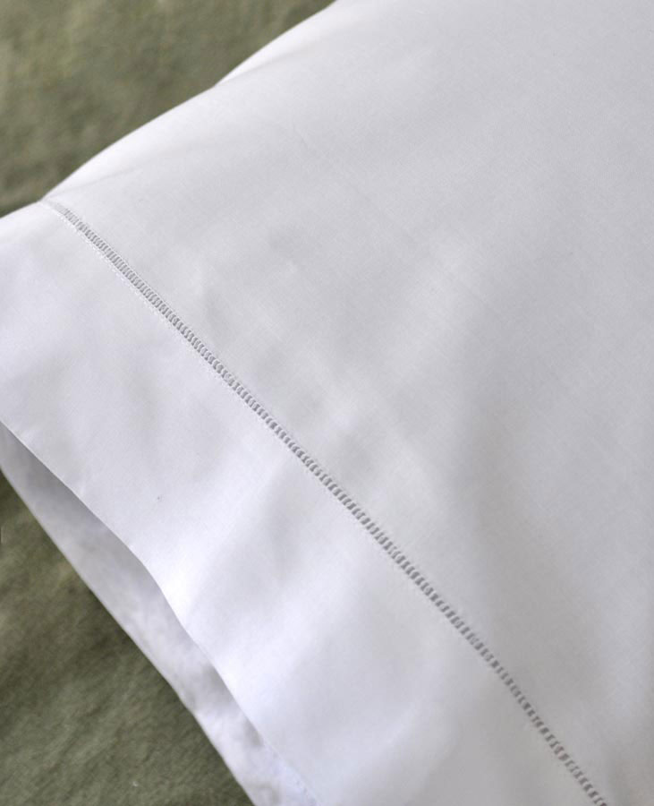Pair of White Cotton Hemstitched Edge Pillowcases