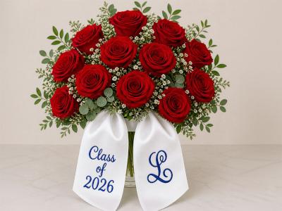 Personalized Satin Ribbon Bouquet Sash 2 Lines 1 Initial Font L