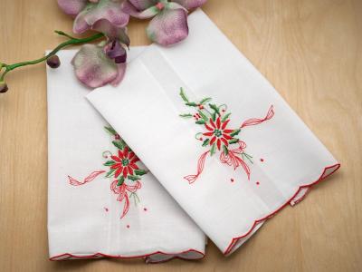Set of 2 Christmas Poinsettia Cotton Fingertip Towels