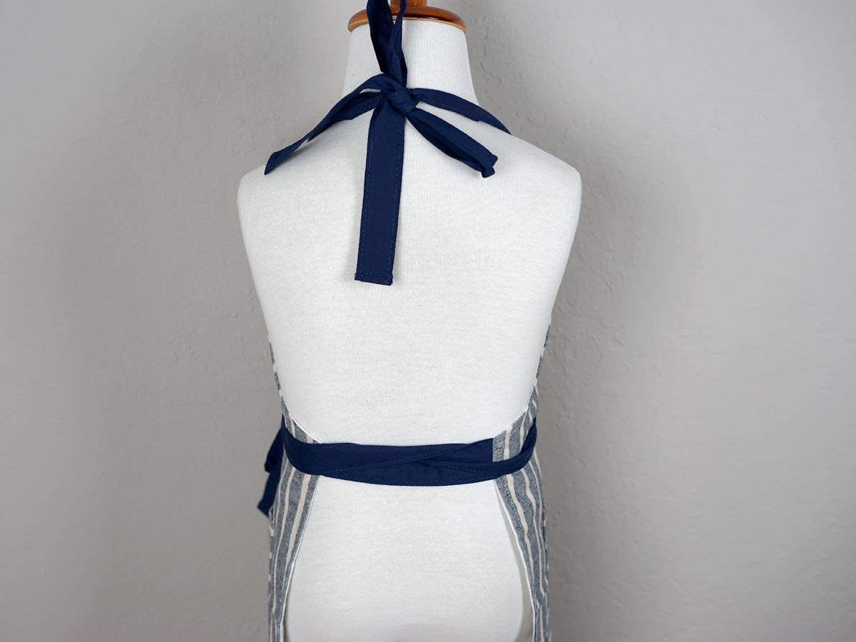 Striped Chambray Kids Apron with Navy Ties