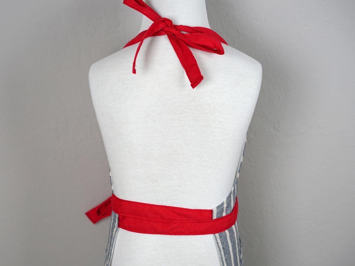 Striped Chambray Kids Apron with Red Ties