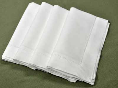 Embroidery Blanks - Set of 4 - 19 Hemstitched Linen/Cotton Table Napkins,  White