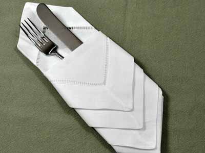 1 Dozen White Hemstitched Linen Dinner Napkins - 18 inch