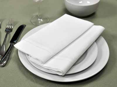 1 Dozen White Hemstitched Linen Dinner Napkins - 18 inch