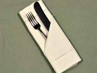 1 Dozen Ecru Hemstitched Linen Dinner Napkins - 18 inch