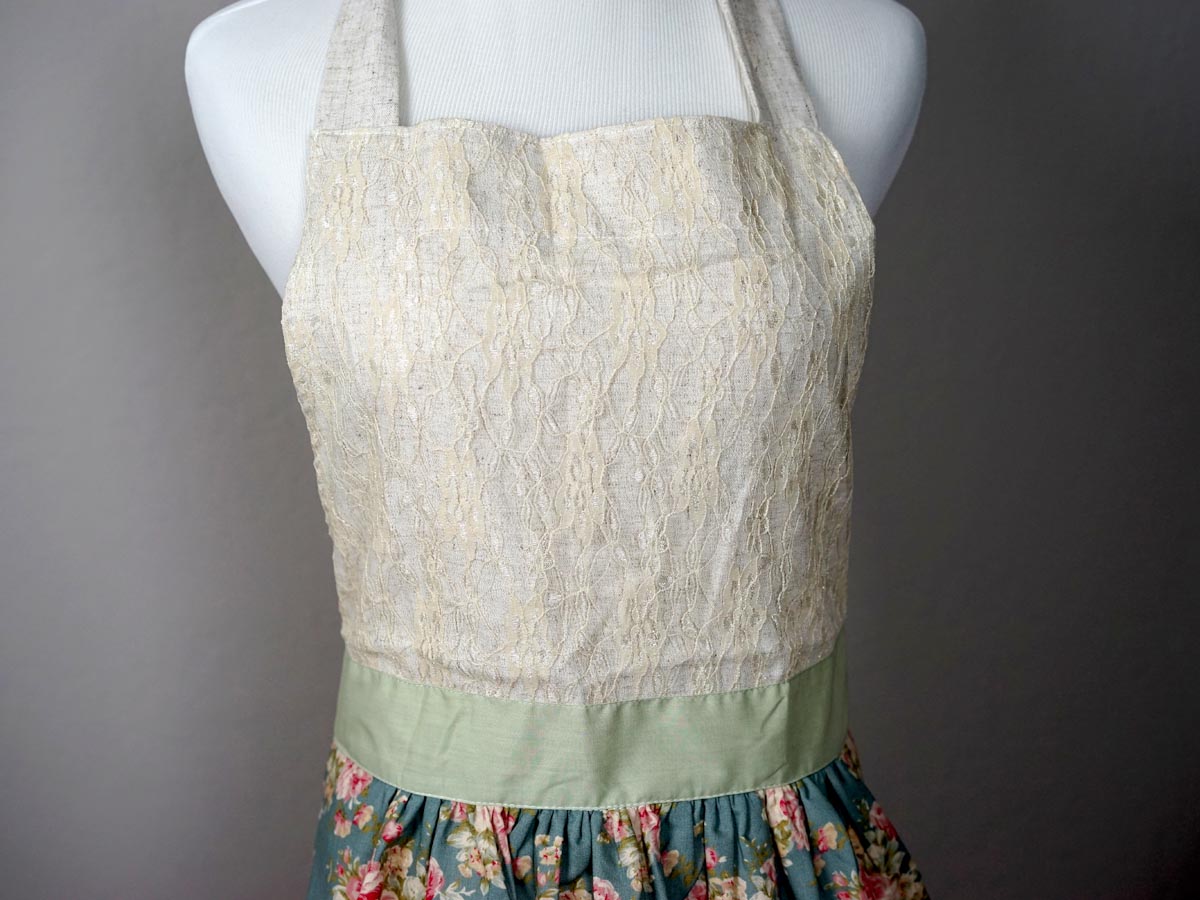 Vintage Inspired Stormy Blue Lace Hostess Apron
