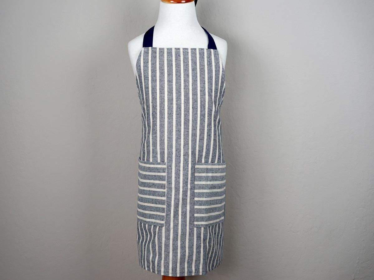 Striped Chambray Kids Apron with Navy Ties