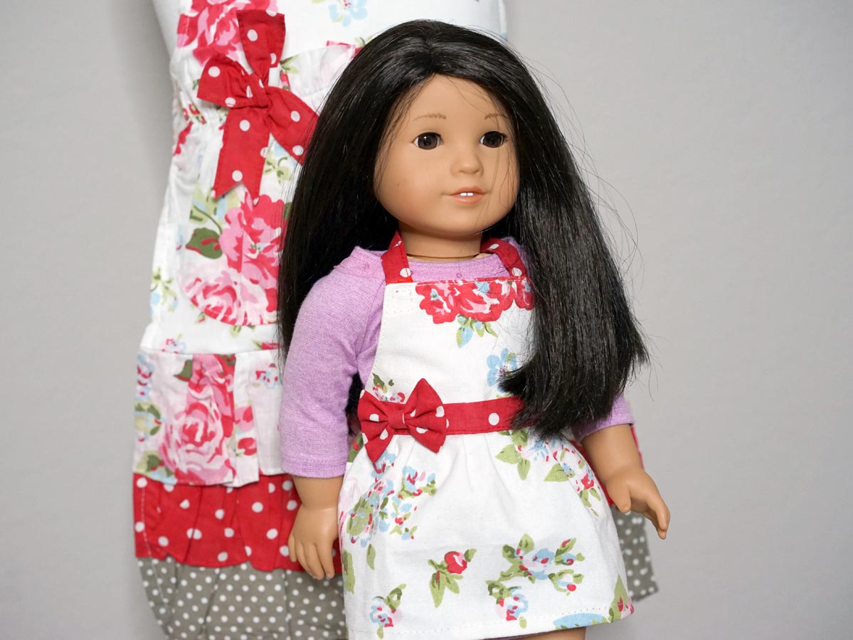 Girl and Doll Matching Sweetheart Floral Apron Set