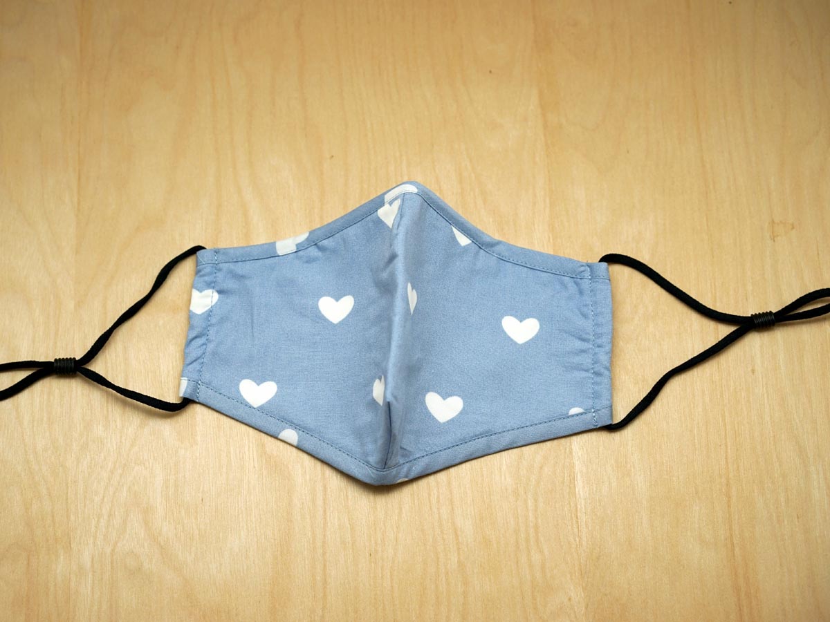Monogrammed Light Blue Face Mask with White Hearts