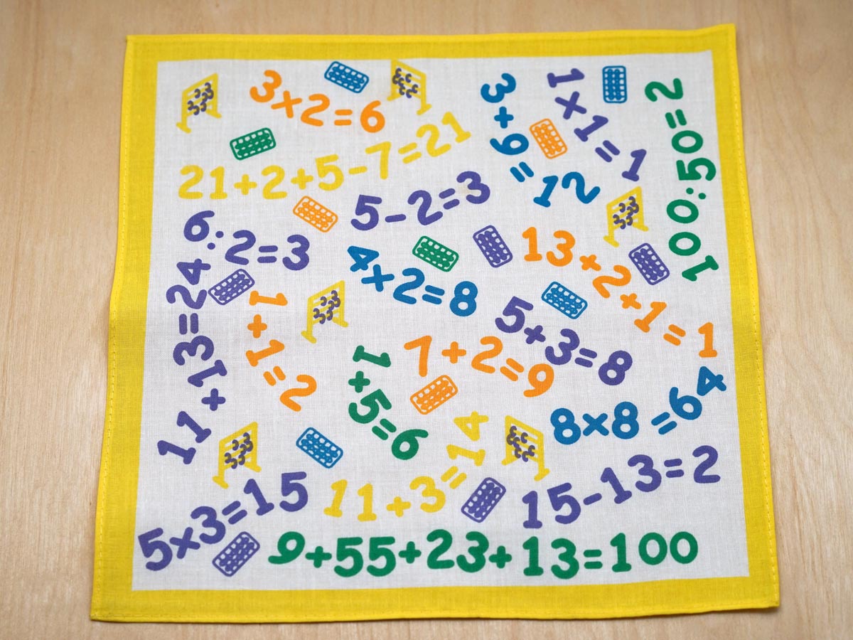 Vintage Inspired Yellow Childrens Numbers Print Hankie