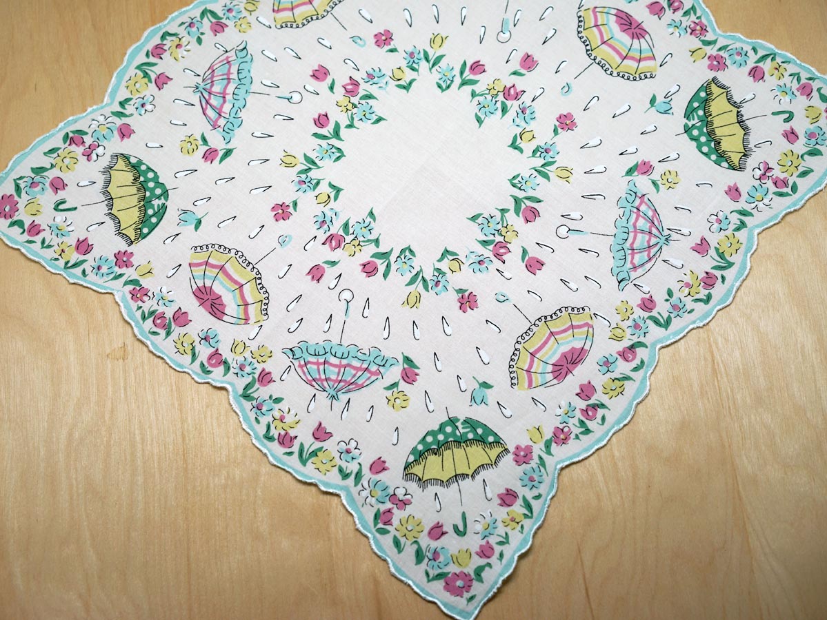Vintage Inspired Spring Umbrellas Print Handkerchief
