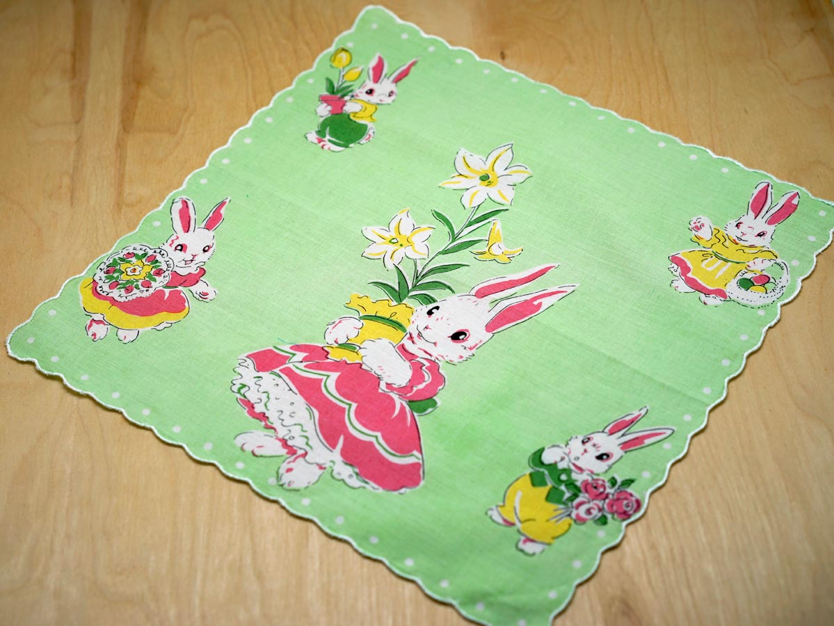 Vintage Inspired Easter Bunny Spring Print Hankie