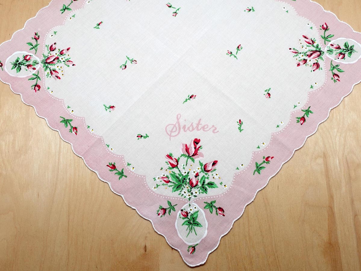 Vintage Inspired Floral Sister Print Handkerchief