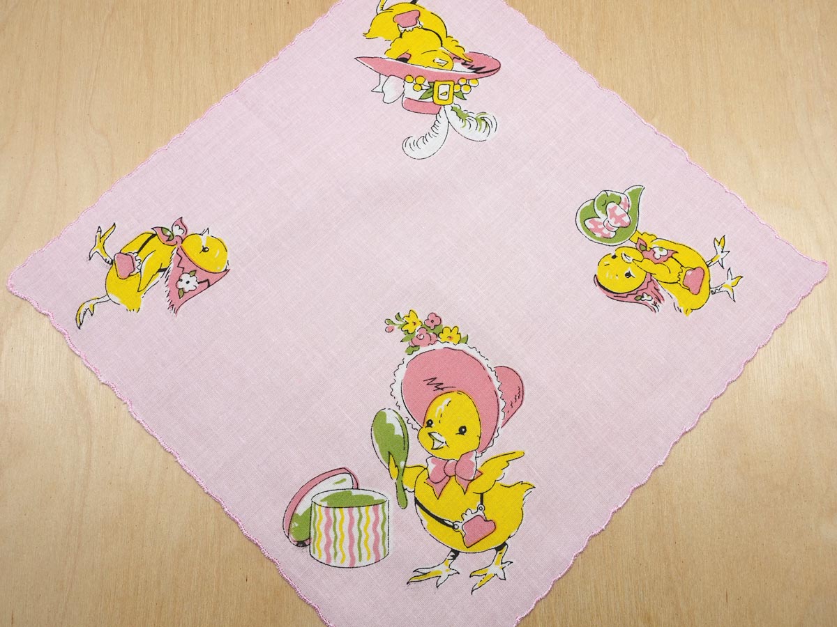 Vintage Inspired Pink Baby Chick Print Hankie