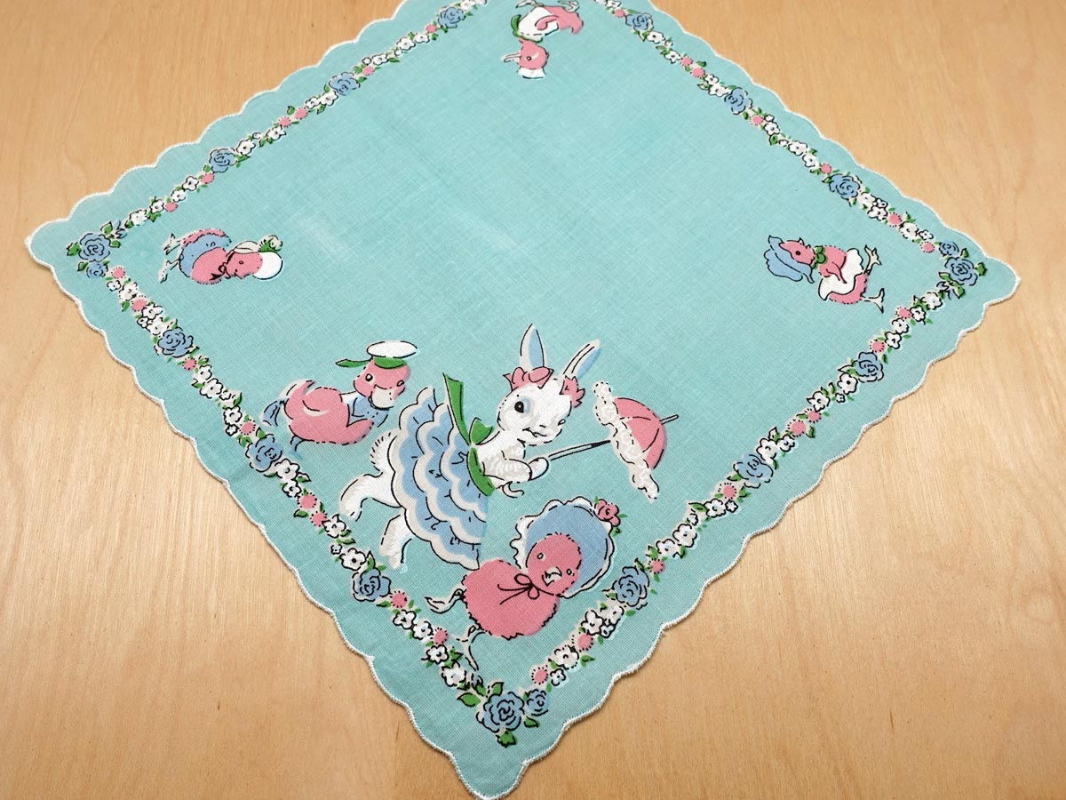 Vintage Bunny and Duck Print Hankie