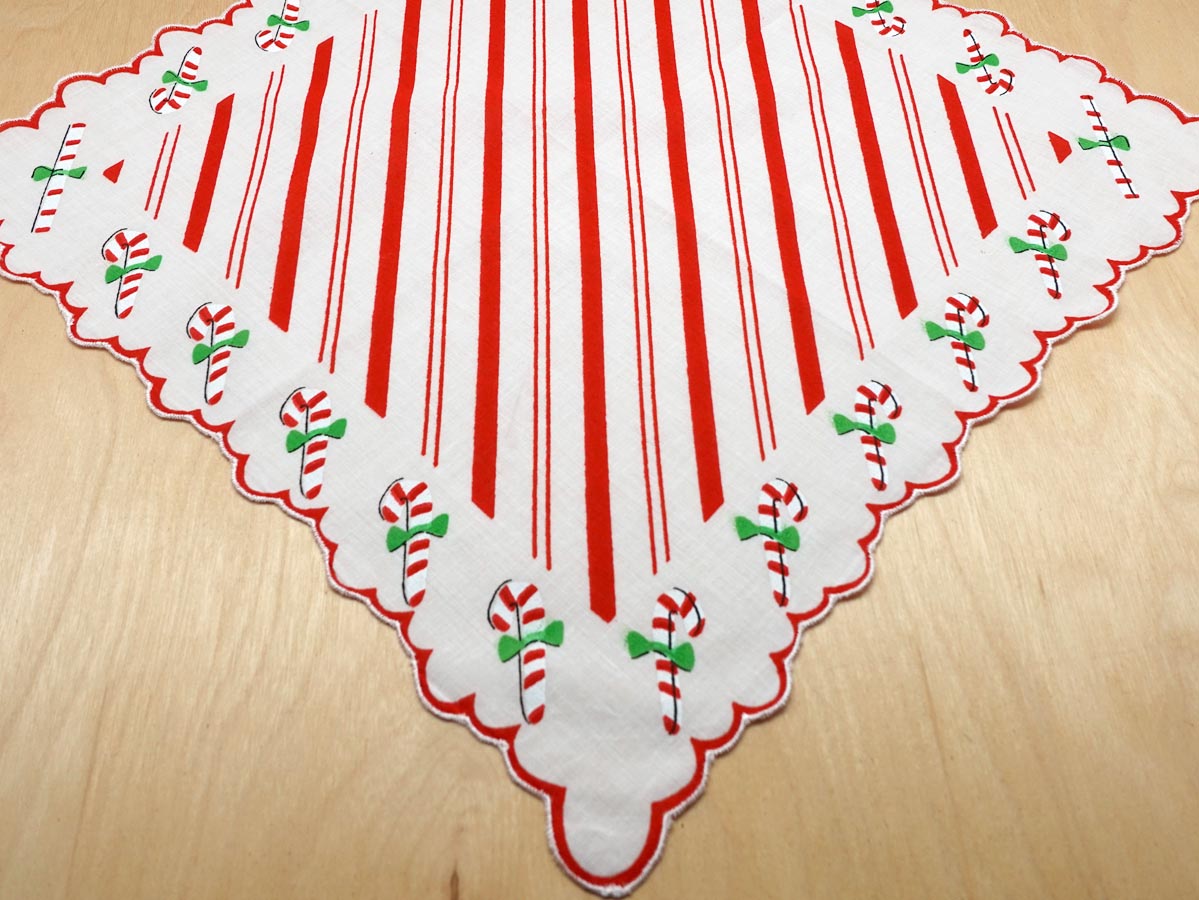 Vintage Inspired Christmas Candy Cane Print Hankie