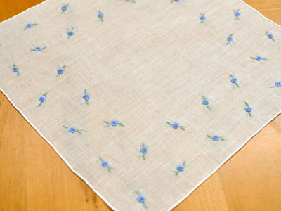Set of 3 Something Blue Roses Bridal Handkerchiefs