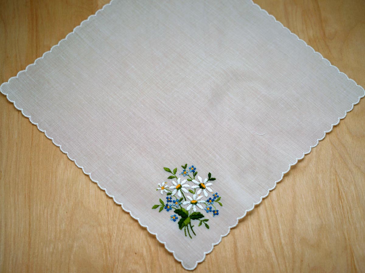 Swiss White Daisies Handkerchief