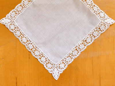 Daisy Vine German Guipure Lace Ladies Handkerchief
