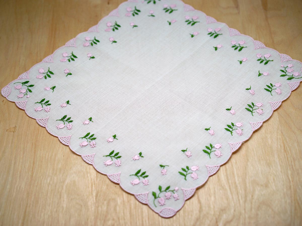 Swiss Sweet Pink Lily of the Valley Bridal Handkerchief