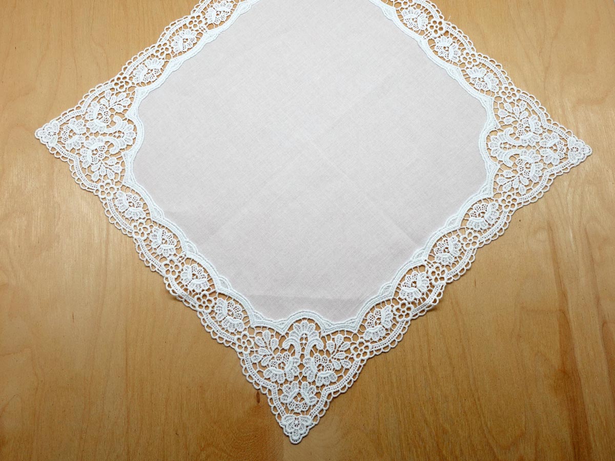 White Lotus German Plauen Lace Ladies Handkerchief